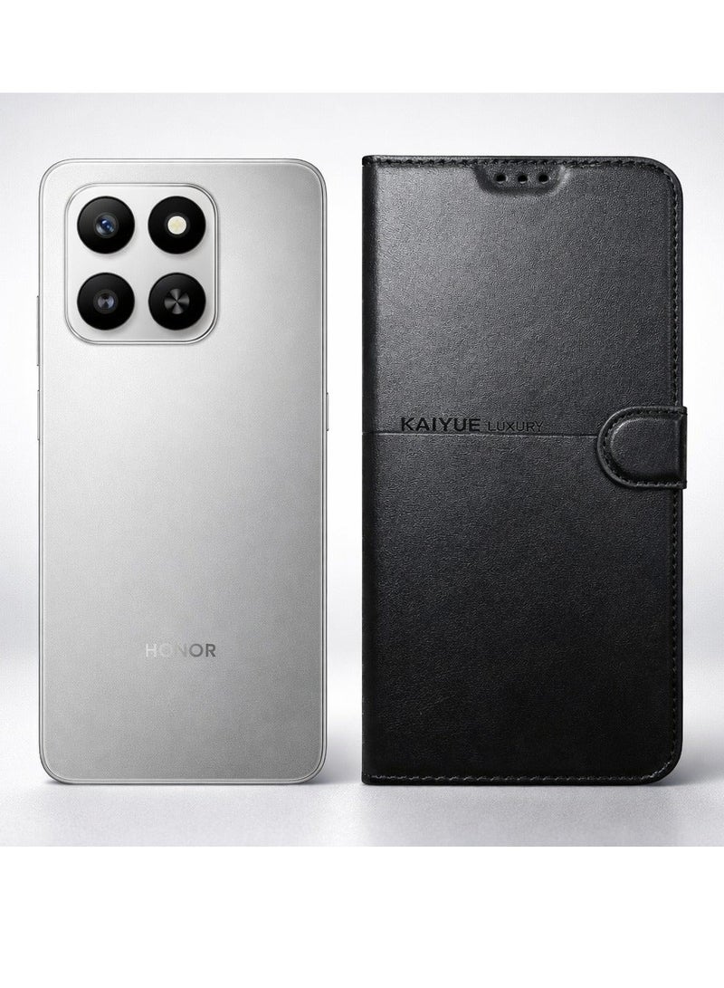 جراب جلد أنيق وش وظهر لموبايل Honor X7d – حماية متكاملة من الصدمات والخدوش اليومية – لون أسود فاخر - Image 1